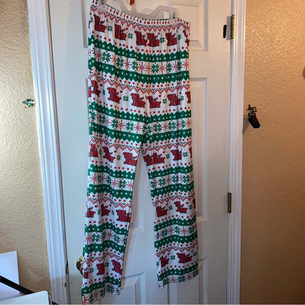 Patpat Mens L LARGE Pj Pajama Bottom Pants Tom & Jerry Christmas Sleepwear Adult